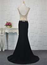 Romantic Tulle & Spandex V-neck Neckline Mermaid Prom Dresses With Beadings