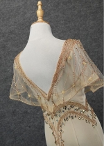 Romantic Tulle & Satin V-neck Neckline Mermaid Prom Dresses With Beadings