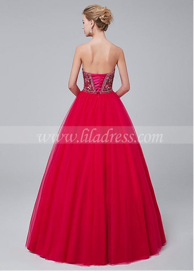 Fashion Tulle Sweetheart Neckline A-line Prom Dress With Beaded Embroidery