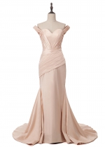 Charming Acetate Satin Off-the-shoulder Neckline Mermaid Evening Dress With Pleats