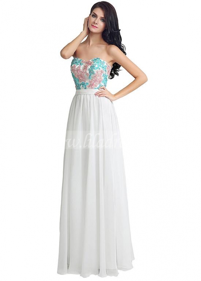 Alluring Chiffon Sweetheart Neckline A-line Prom Dresses With Lace Appliques