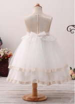 Exquisite Tulle Scoop Neckline Ball Gown Flower Girl Dress With Lace Appliques & Handmade Flowers & Belt