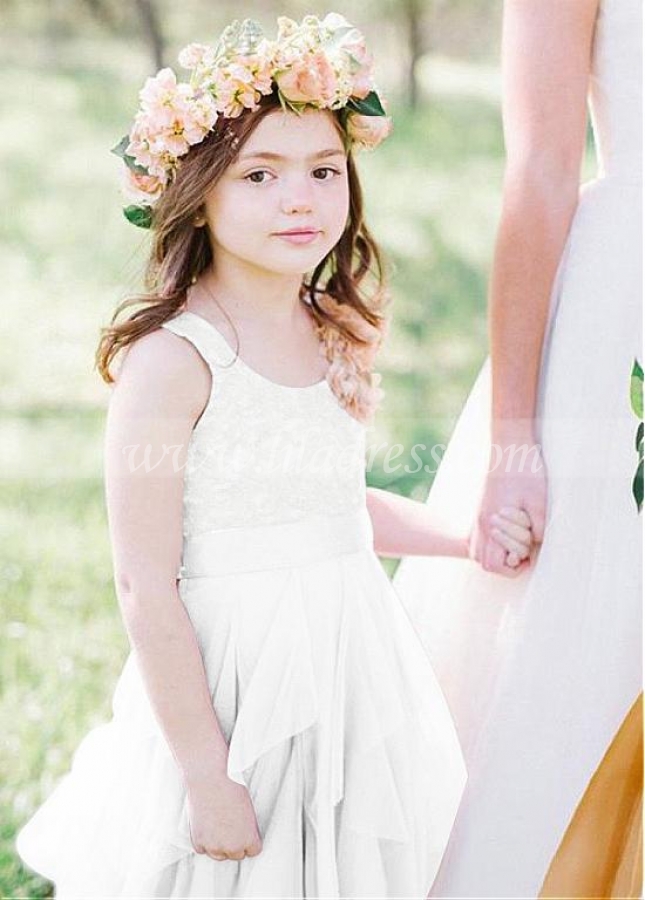 Fabulous Tulle & Lace Scoop Neckline A-line Flower Girl Dresses With Belt