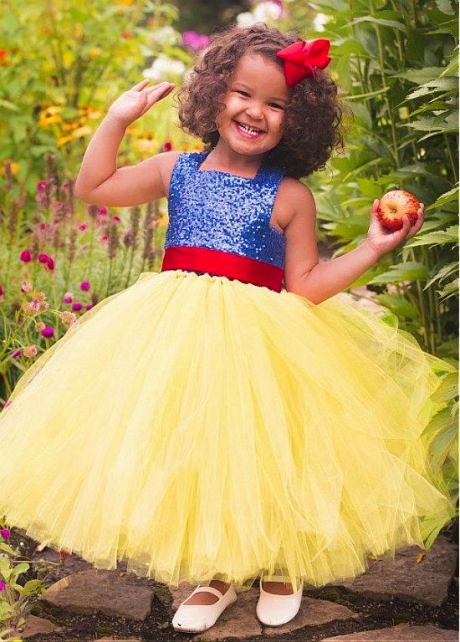 Pretty Sequin Lace & Tulle Square Neckline A-line Flower Girl Dress With Belt