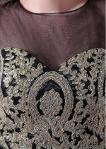 Black Pretty Tulle Bateau Neckline Cut-out Short Length A-line Homecoming Dresses With Lace Appliques