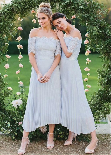 Fantastic Lace & Chiffon Off-the-shoulder Neckline A-line Bridesmaid Dress With Belt