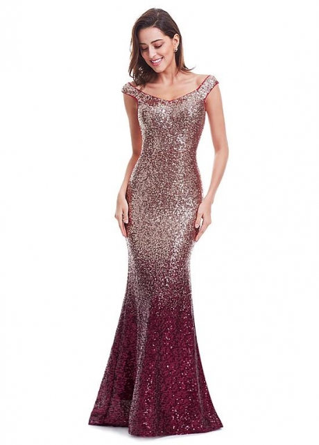 Sparkly Sequin Lace Scoop Neckline Cap Sleeves Full Length Mermaid Prom Dresses