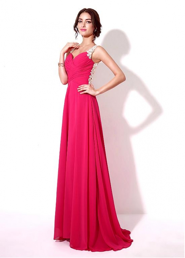 Chic Chiffon Sweetheart Neckline Floor-length A-line Prom Dresses With Lace Appliques