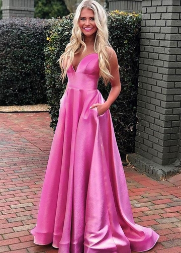 Glamorous Satin Sweetheart Neckline Floor-length A-line Prom Dresses With Pockets
