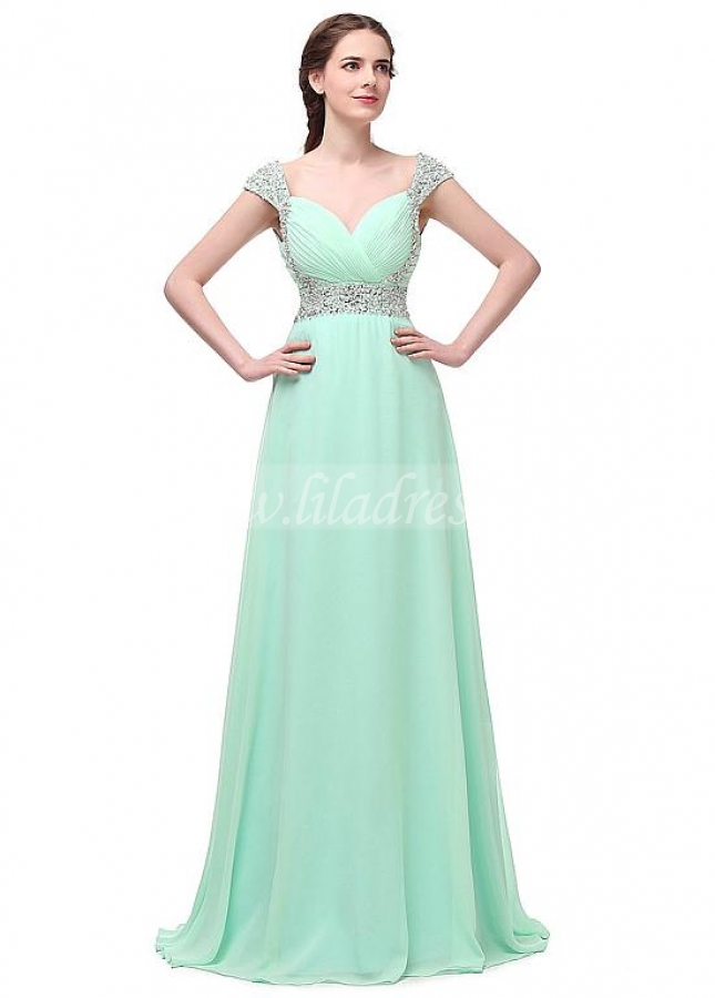 Stunning Chiffon Sweetheart neck Neckline A-line Prom Dresses With Beadings