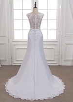 Glamorous Tulle & Acetate Satin Scoop Neckline Mermaid Wedding Dress With Lace Appliques