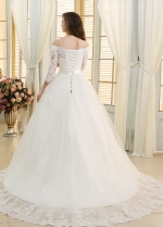Romantic Tulle Off-the-shoulder Neckline Ball Gown Wedding Dresses With Beaded Sequin Lace Appliques