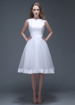 Chic Satin & Organza Bateau Neckline Knee-length A-line Wedding Dresses