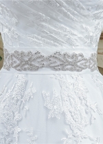 Modest Lace Sweetheart Neckline A-Line Wedding Dresses With Beads & Rhinestones