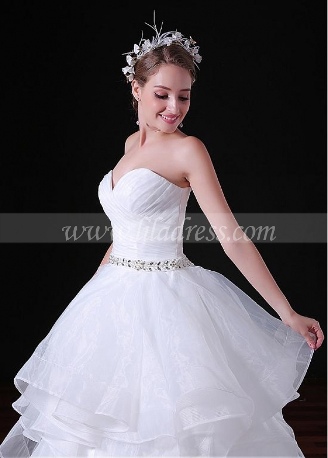 Popular Organza Sweetheart Neckline Floor-length Ball Gown Wedding Dresses With Beadings