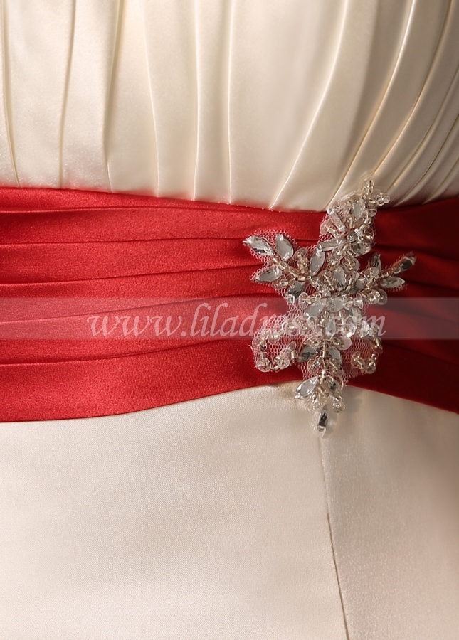 Alluring Satin Strapless Neckline Mermaid Wedding Dresses with Rhinestones