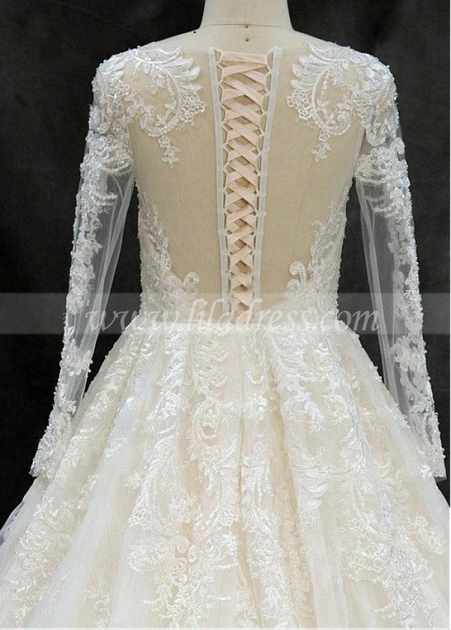 Winsome Tulle Jewel Neckline Ball Gown Wedding Dresses With Beaded Lace Appliques