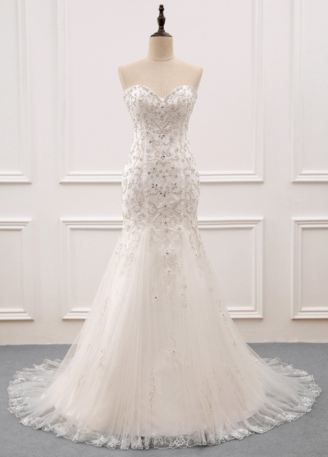 Gorgeous Tulle Sweetheart Neckline Mermaid Wedding Dress With Beaded Embroidery