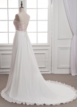 Elegant Tulle & Chiffon Spaghetti Straps Neckline Natural Waistline A-line Wedding Dress With Beaded Lace Appliques