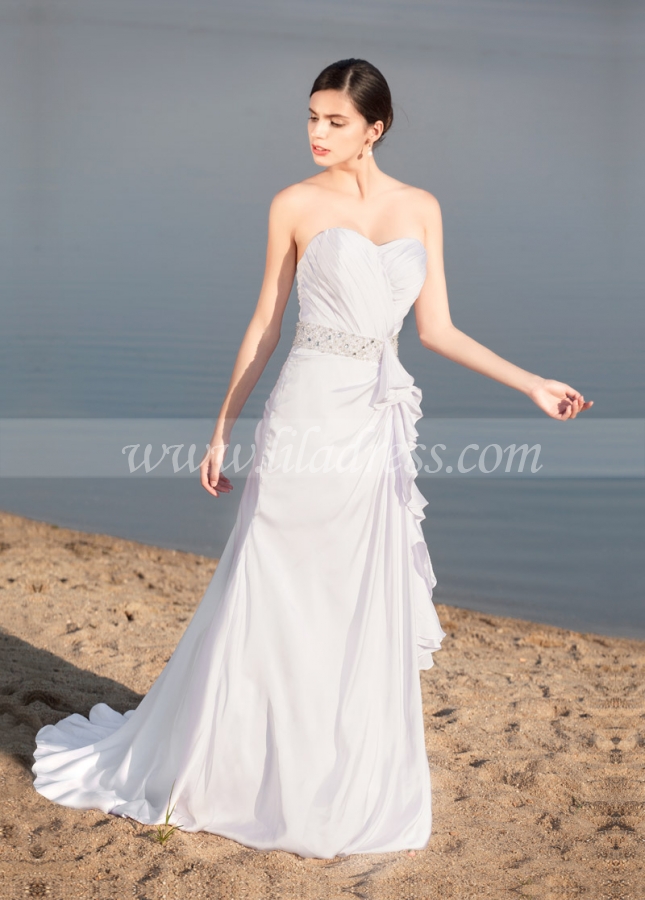 Elegant Satin Chiffon Sweetheart Neckline A-line Wedding Dresses