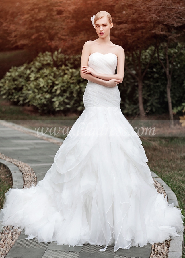 Gorgeous Organza Sweetheart Neckline Ruffled Mermaid Wedding Dresses