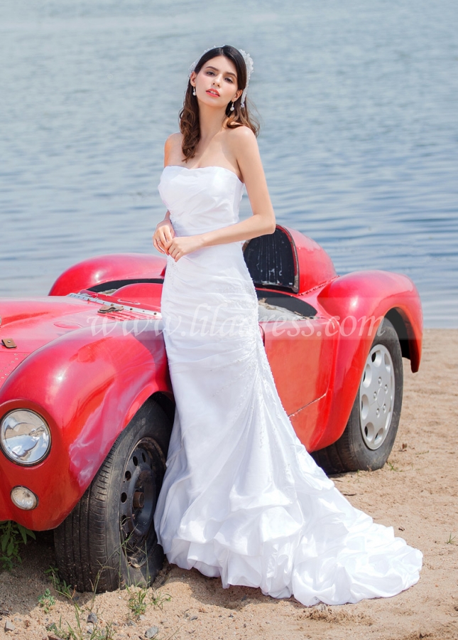 Elegant Taffeta Strapless Neckline Mermaid Wedding Dresses