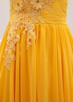 Fascinating Yellow Chiffon Off-the-shoulder Neckline A-Line Prom Dress With Beaded Lace Appliques