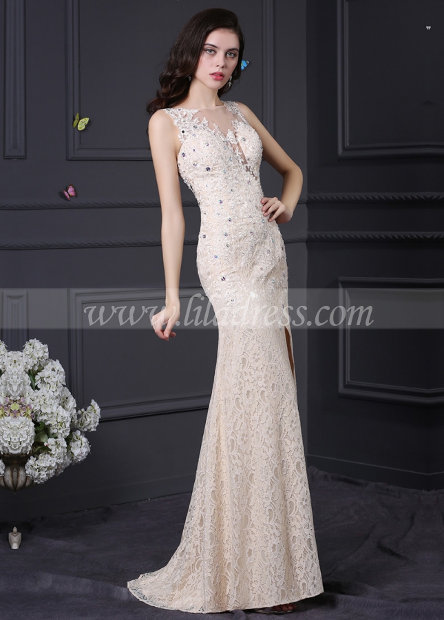 Elegant Lace Jewel Neckline Mermaid Formal / Prom Dresses