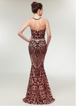 Sparkling Sequin Jewel Neckline Mermaid Evening Dress