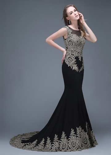 Elegant Black Bateau Neckline Mermaid Evening Dresses