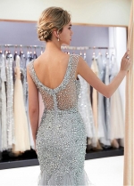 Fascinating Tulle Scoop Neckline Mermaid Evening Dress With Beadings & Feathers