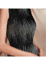 Brilliant Tulle Jewel Neckline Floor-length Sheath/Column Evening Dresses With Beadings