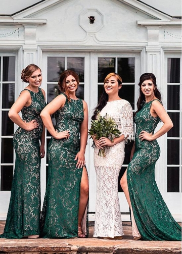 Lightsome Lace Jewel Neckline Sheath/Column Bridesmaid Dresses