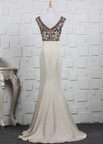 Romantic Tulle & Satin Bateau Neckline Mermaid Prom Dresses With Beadings