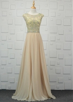 Newest Tulle & Chiffon Bateau Neckline A-line Evening Dresses With Beadings