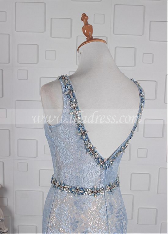 Marvelous Lace V-neck Neckline Mermaid Evening Dresses With Beadings