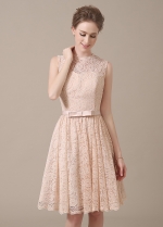 Chic Lace Jewel Neckline Knee-length A-line Bridesmaid Dresses