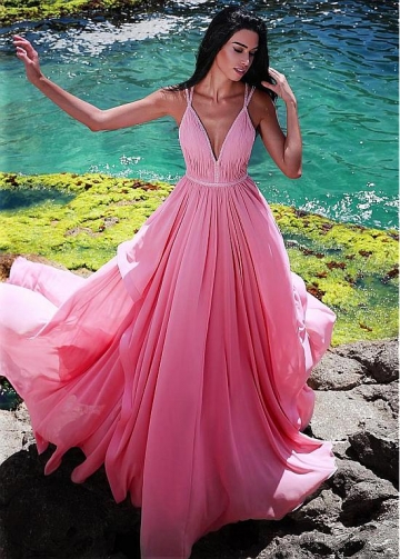 Exciting Chiffon Spaghetti Straps Neckline Floor-length A-line Prom Dress With Beadings