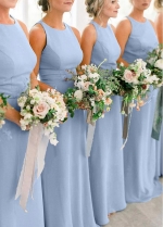 Delicate Chiffon Jewel Neckline Floor-length Sheath/Column Bridesmaid Dresses