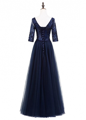 Marvelous Tulle Bateau Neckline Full Length A-Line Evening Dress With Beadings