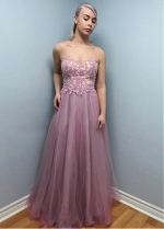 Tulle Sweetheart Neckline A-line Evening Dress With Beaded Lace Appliques