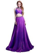 Fantastic Tulle & Taffeta High Collar Neckline Cut-out Two Piece A-line Homecoming Dresses With Beadings