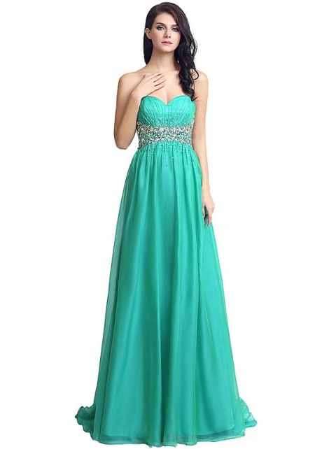 Charming Chiffon Sweetheart Neckline Full-length A-line Evening Dresses With Beadings