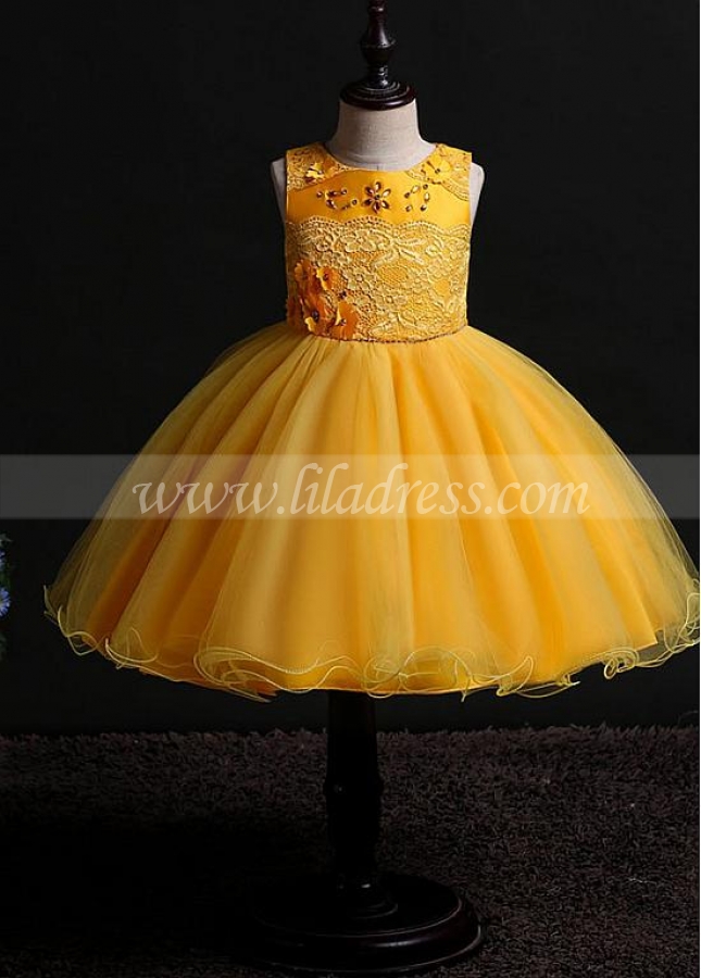 Modern Tulle & Lace Jewel Neckline A-line Flower Girl Dresses With Beadings