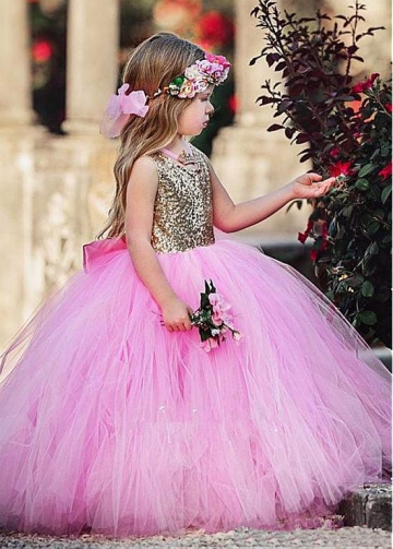 Wonderful Sequin Lace & Tulle Scoop Neckline Ball Gown Flower Girl Dresses With Belt