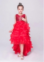 Delicate Sequin Lace & Organza Jewel Neckline Hi-lo Ball Gown Flower Girl Dresses With Handmade Flowers