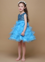 Shining Sequin Lace & Satin Jewel Neckline Ball Gown Flower Girl Dresses With Bows