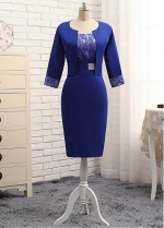 Delicate Royal Blue Knee-length Sheath/Column Mother Of The Bride Dresses With Jacket