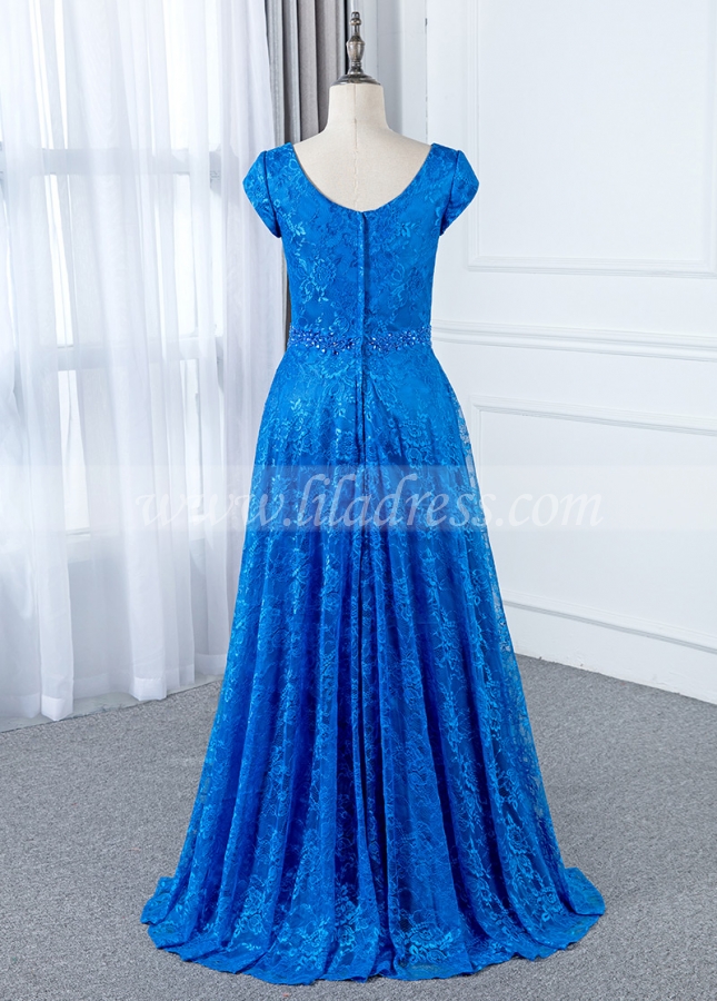 Elegant Lace Scoop Neckline A-line Mother Of The Bride Dresses With Beadings