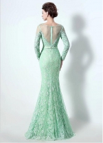 Fabulous Tulle & Lace Illusion Scoop Neckline Mermaid Evening / Mother Of The Bride Dresses With Beadings